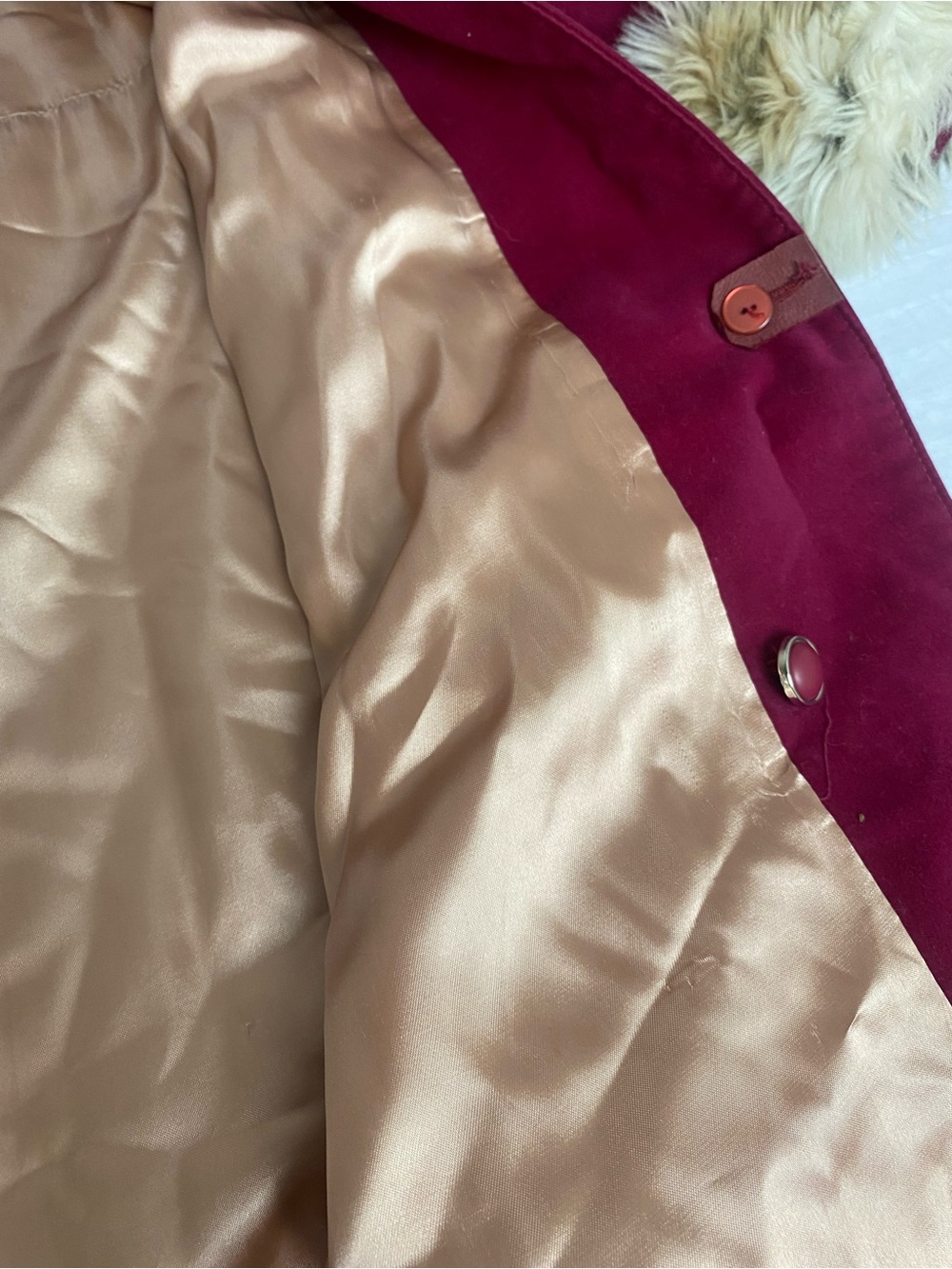 Vintage-1960 Women's Faux Fur Trim Coat - Berry - Picture 4 of 5